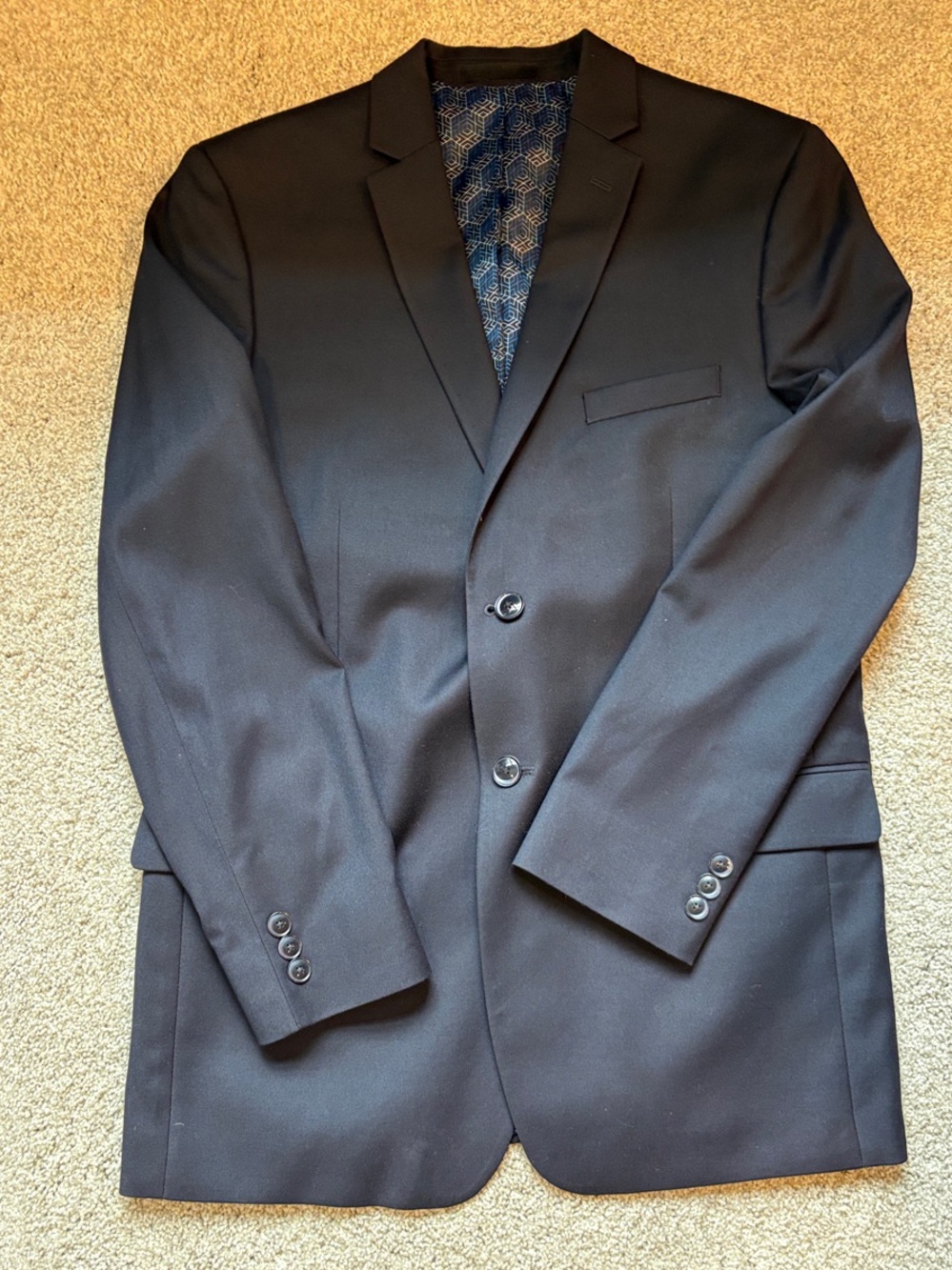 TALLIA Boys Navy Two-Button Sport Coat with Patterned Lining. 20R